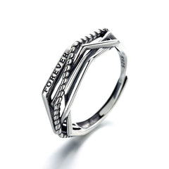 Fashion Sterling Silver Irregular Line Cross Ring