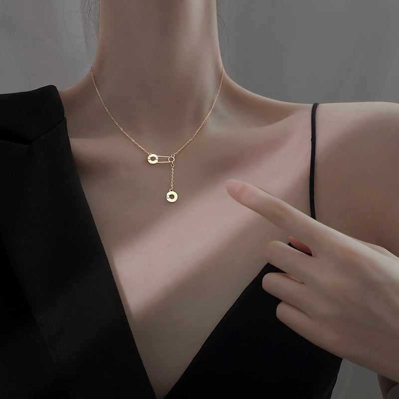 Sterling Silver Niche Design Pin Clavicle Chain