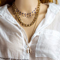 Retro Micro Diamond Starfish Punk Necklace Personality Geometric Lock Copper Bead Three-layer Necklace