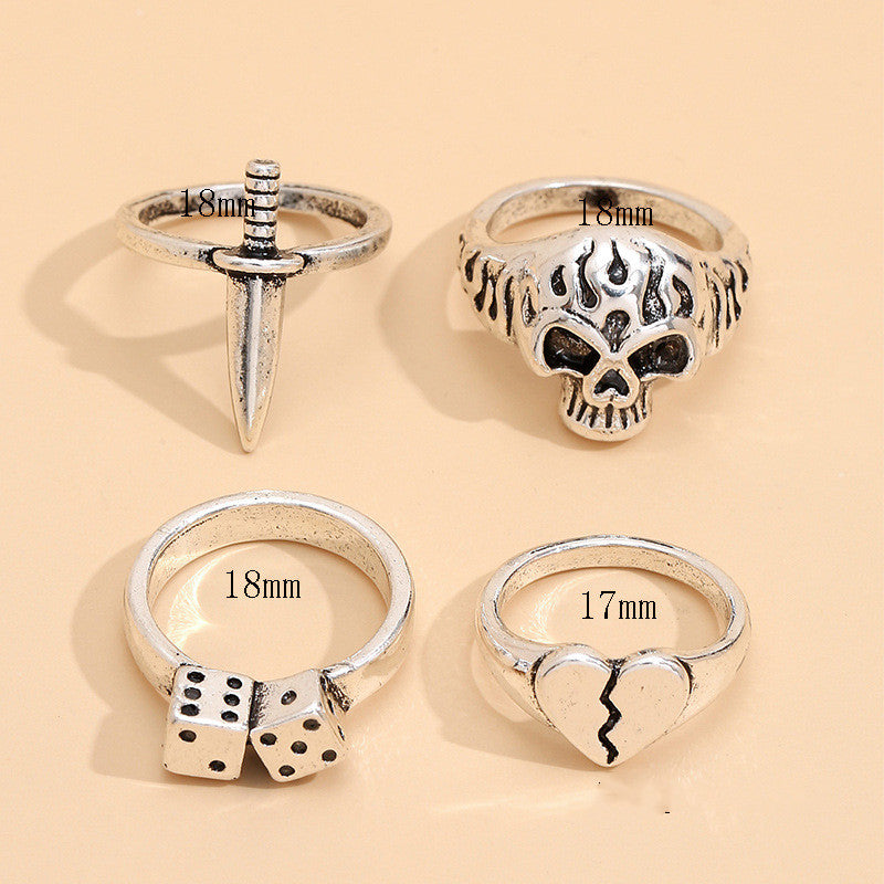 Fashionable Personality Skull Heart Ring Set