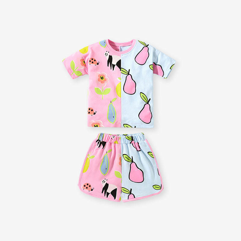 Baby Girl Fruit Pattern Colorblock Design Summer Clothing Sets