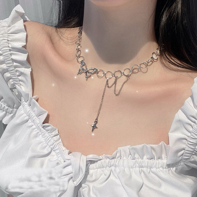 Color: 1Butterfly Necklace - INS Cold Wind Harbor Style Butterfly Necklace Female Chain Clavicle Chain
