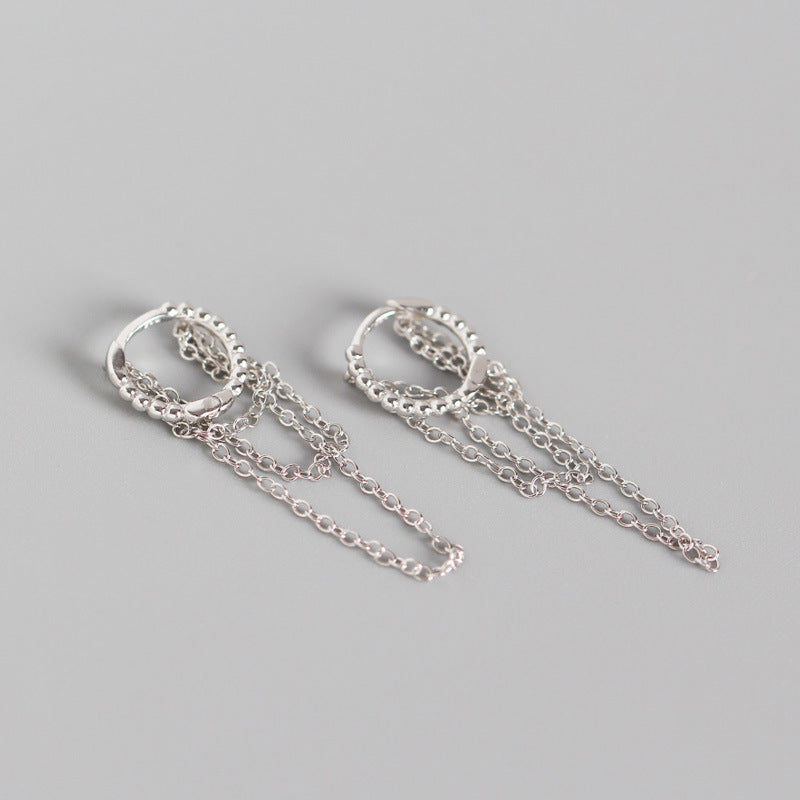 Multi-layer Chain Earrings With Geometric Round Beads And Tassels