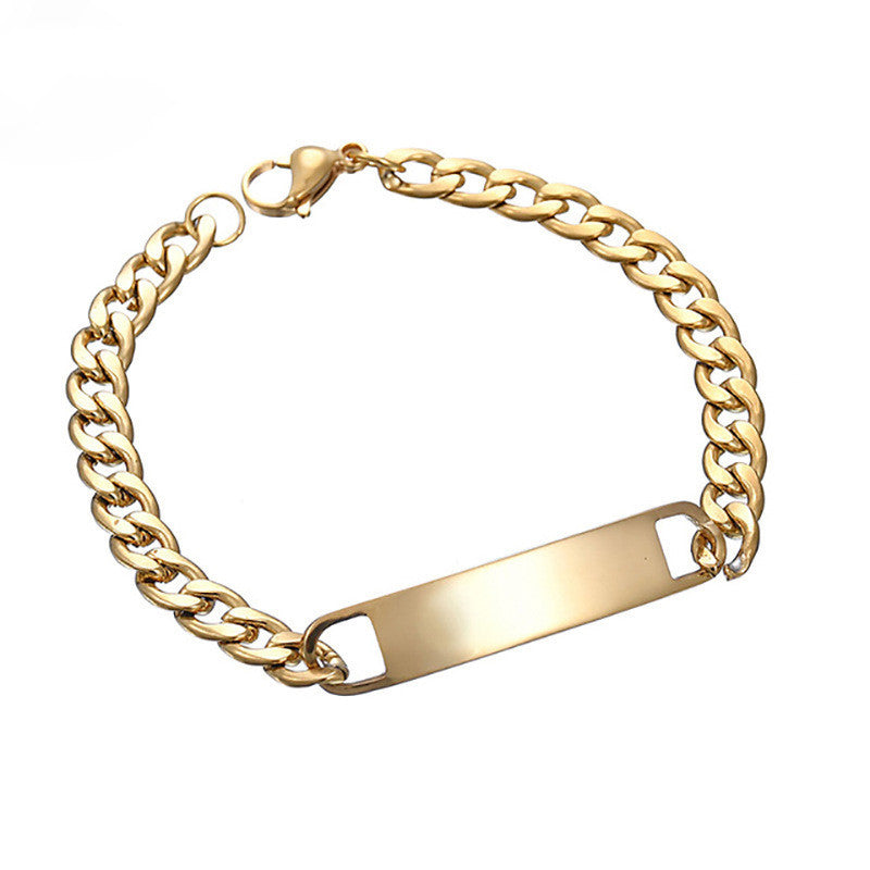 Color: Gold - Glossy Long Strip Can Be Engraved Curved Brand Bracelet