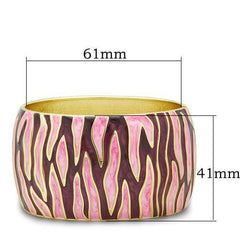 Bangle with pink and brown pattern and measurements on a white background