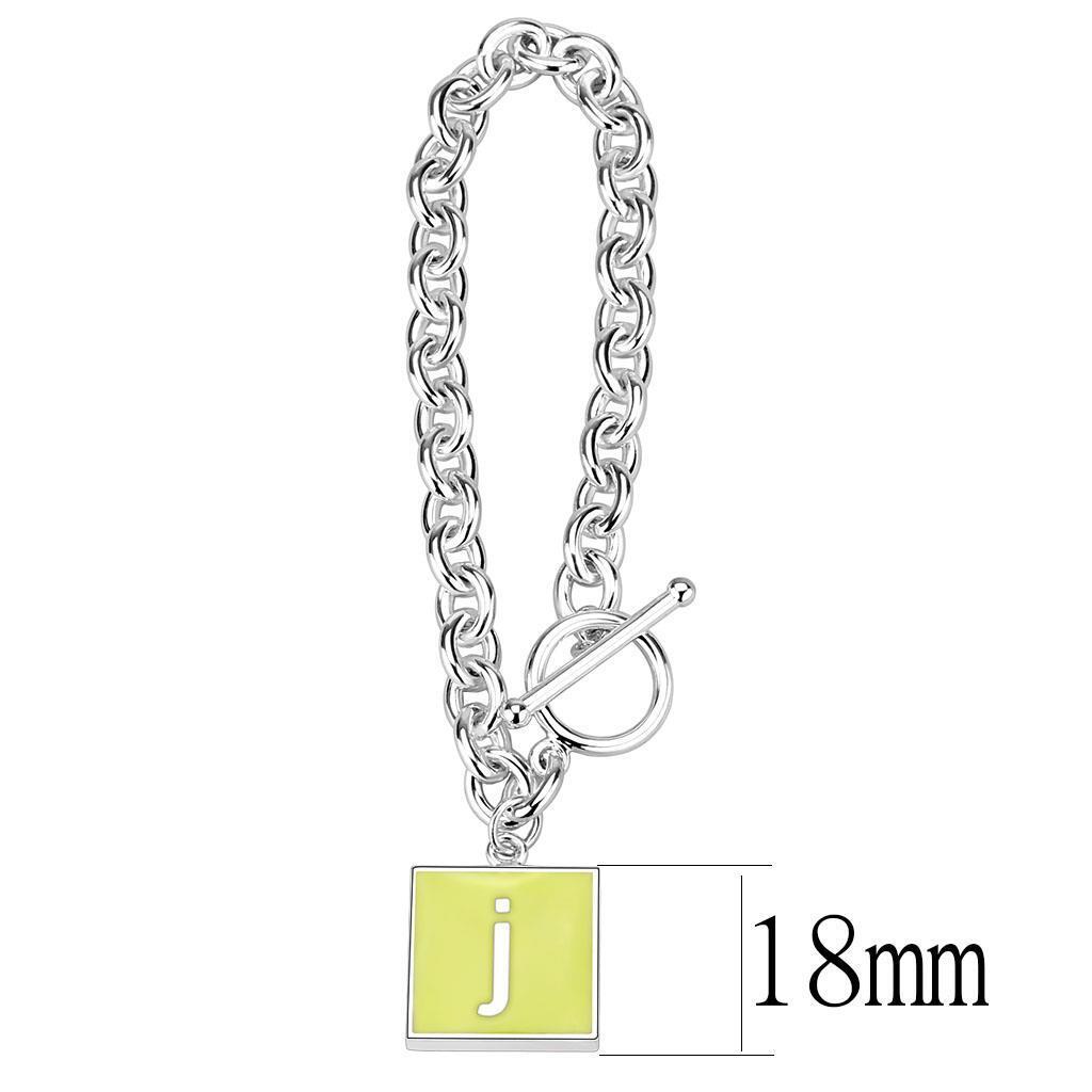Silver chain bracelet with a yellow square charm labeled 'a' and size '18mm' on a white background.