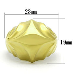Gold-colored geometric object with measurements on a white background