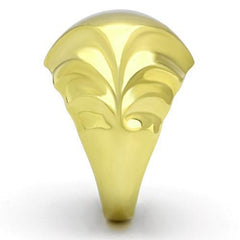 Gold-colored ring with decorative design on a white background