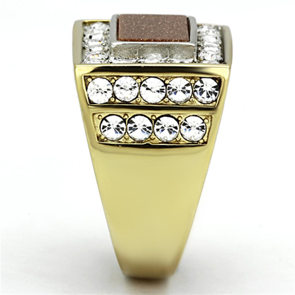 TK1194 - Two-Tone IP Gold (Ion Plating) Stainless Steel Ring with Synthetic Twinkling in Topaz