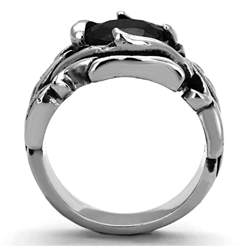 TK1355 - خاتم من الفولاذ المقاوم للصدأ مصقول للغاية (غير مطلي) مع زجاج صناعي باللون الأسود الداكن