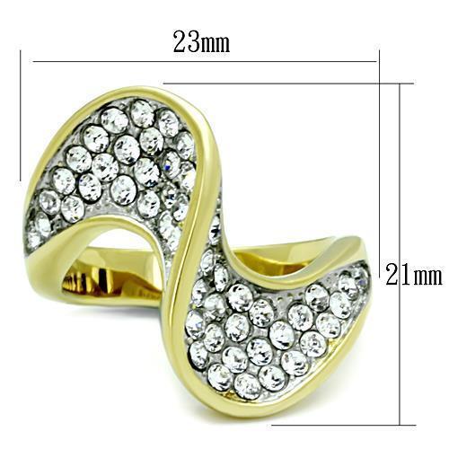 TK1549 - Two-Tone IP Gold (Ion Plating) Stainless Steel Ring with Top Grade Crystal  in Clear