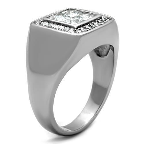 TK1608 - High polished (no plating) Stainless Steel Ring with AAA Grade CZ  in Clear