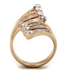 TK1631 - خاتم من الفولاذ المقاوم للصدأ مطلي أيونياً بذهب وردي (IP Rose Gold) ومرصع بزركونيا مكعبة من الدرجة AAA بلون شفاف