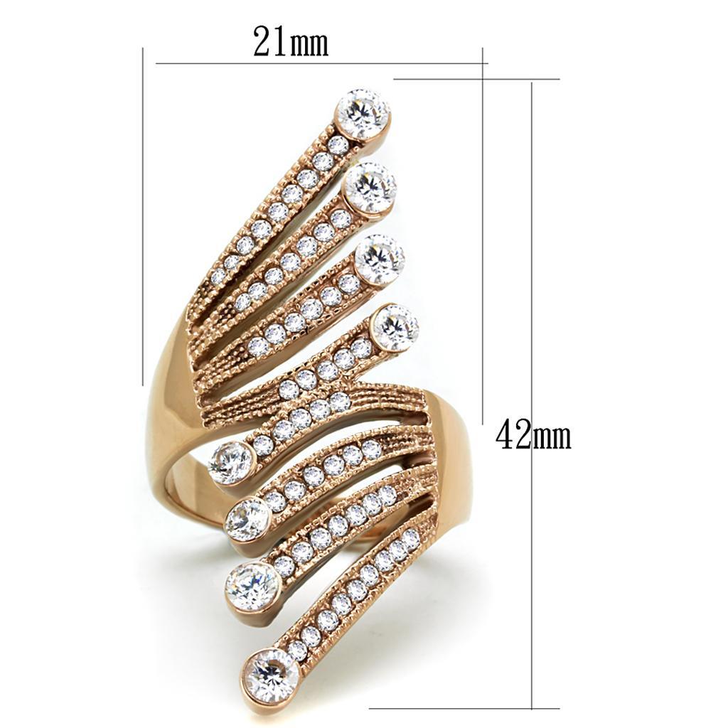 TK1631 - خاتم من الفولاذ المقاوم للصدأ مطلي أيونياً بذهب وردي (IP Rose Gold) ومرصع بزركونيا مكعبة من الدرجة AAA بلون شفاف