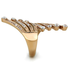TK1631 - خاتم من الفولاذ المقاوم للصدأ مطلي أيونياً بذهب وردي (IP Rose Gold) ومرصع بزركونيا مكعبة من الدرجة AAA بلون شفاف