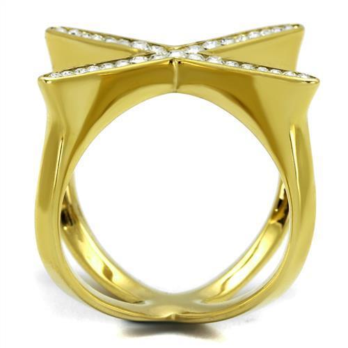 TK2497 - خاتم ستانلس ستيل مطلي بالذهب بتقنية أيون بلايتنج (Ion Plating) مع كريستال عالي الجودة باللون الشفاف