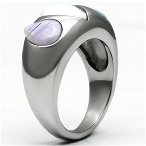 TK690 - High polished (no plating) Stainless Steel Ring with Synthetic Synthetic Glass in Multi Color
