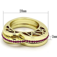 TK863 - خاتم من الستانلس ستيل المطلي بالذهب بتقنية أيون بلايتنج (Ion Plating) مع كريستال عالي الجودة بلون فوشيا