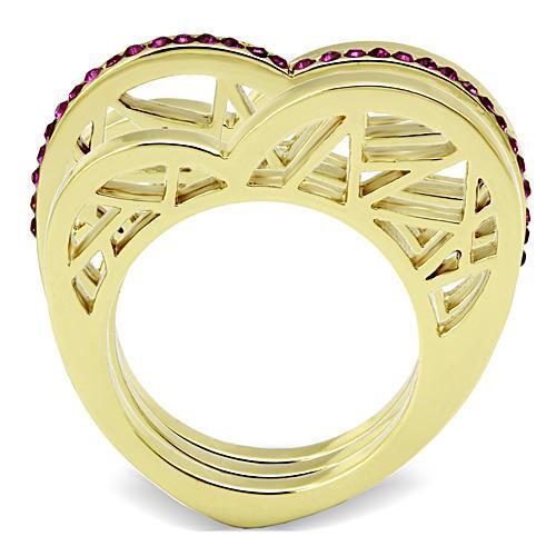 TK863 - خاتم من الستانلس ستيل المطلي بالذهب بتقنية أيون بلايتنج (Ion Plating) مع كريستال عالي الجودة بلون فوشيا