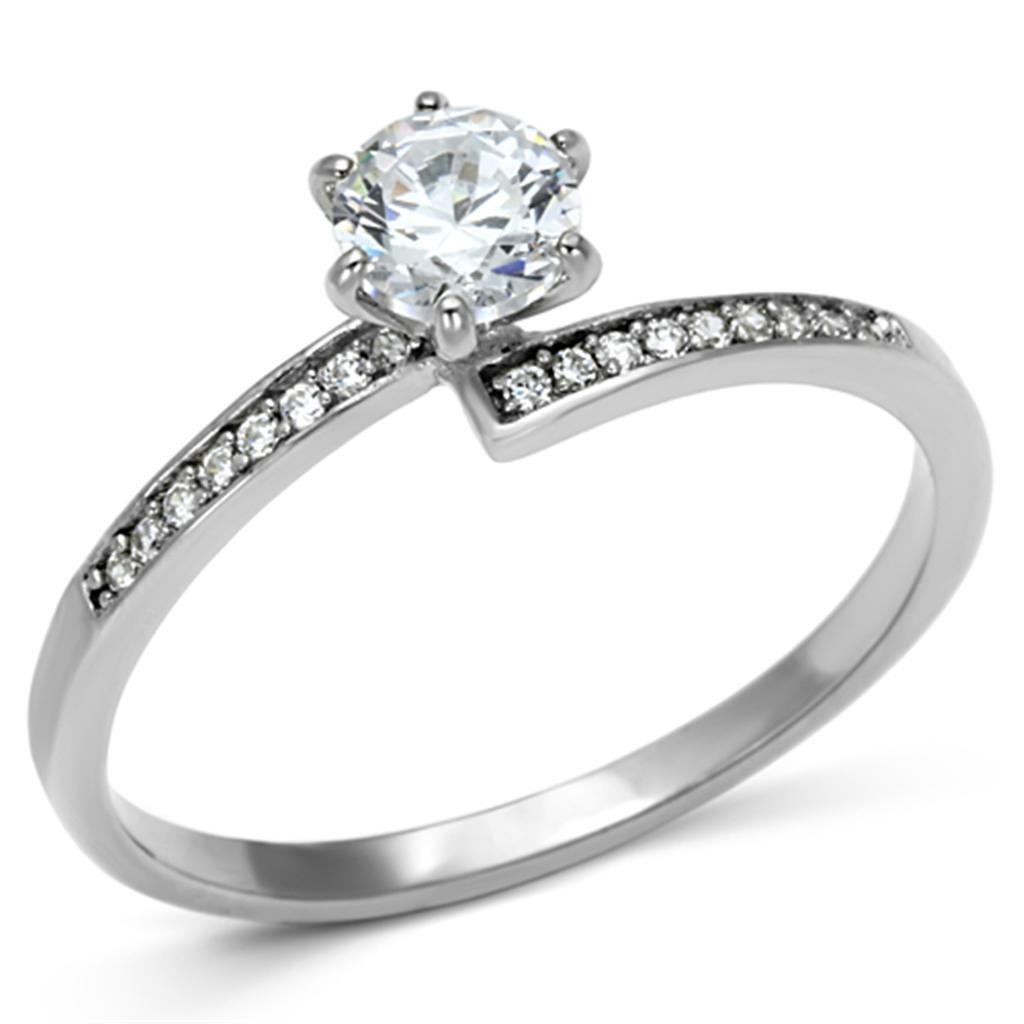 TS084 - خاتم فضة استرلينية عيار 925 مطلية بالروديوم مع زركونيا مكعبة AAA شفافة