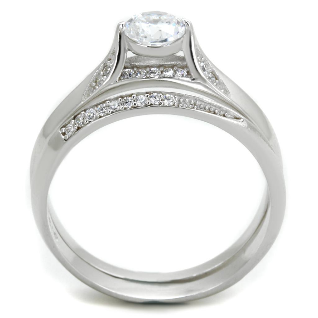 Silver ring with a diamond on a white background