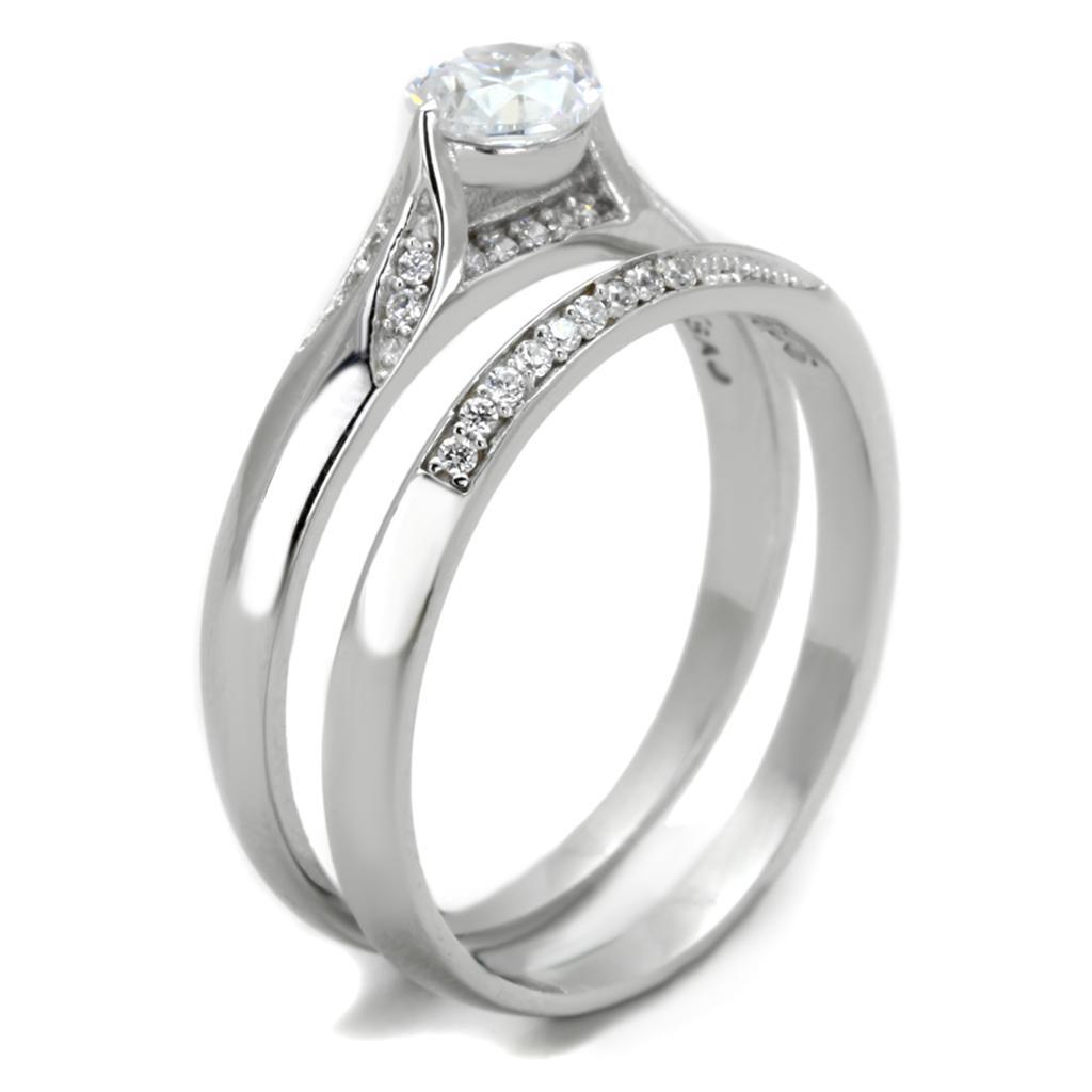 Silver ring with a diamond on a white background