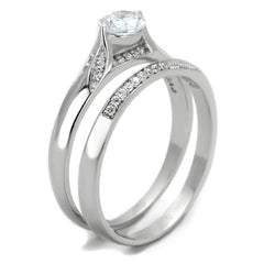Silver ring with a diamond on a white background